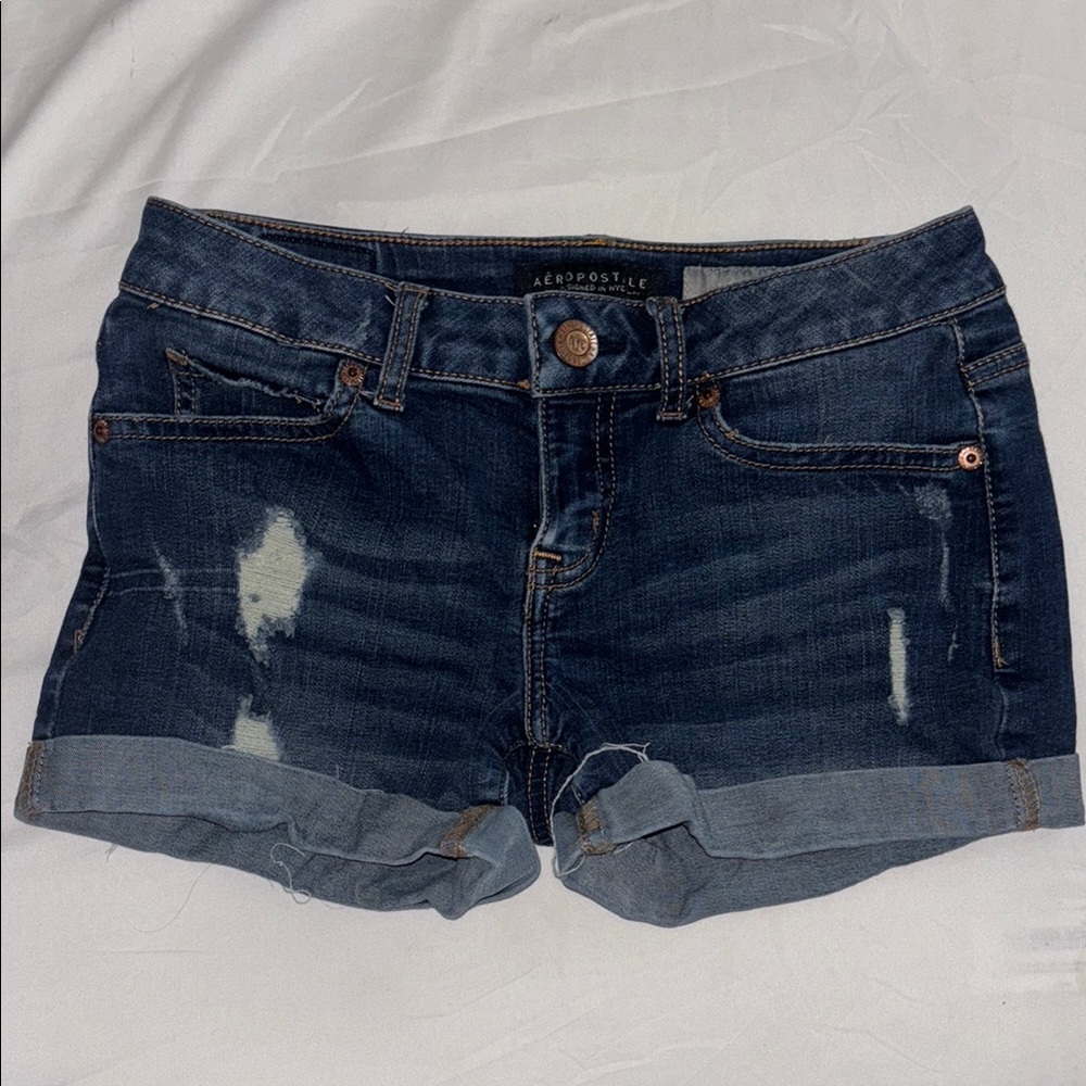 Aeropostale Blue Jean Shorts with Distressed Hem